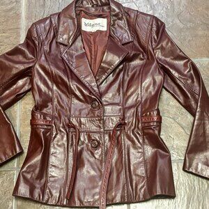 LEATHER REDISH/BROWN JACKET WILSON VINTAGE WAIST TIE/FRONT BUTTON  WOMEN'S 10...